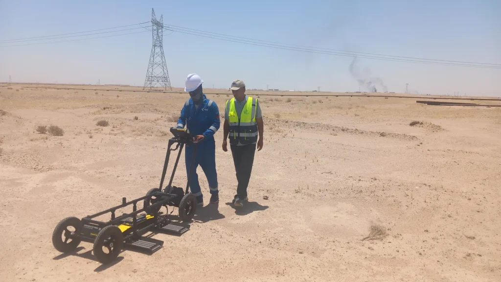 GPR field test in progress on open ground in southern Iraq