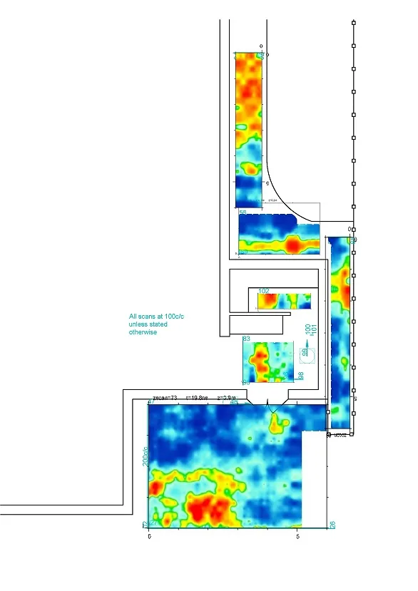 GPR survey grid laid out across the investigated area for the ground condition assessment