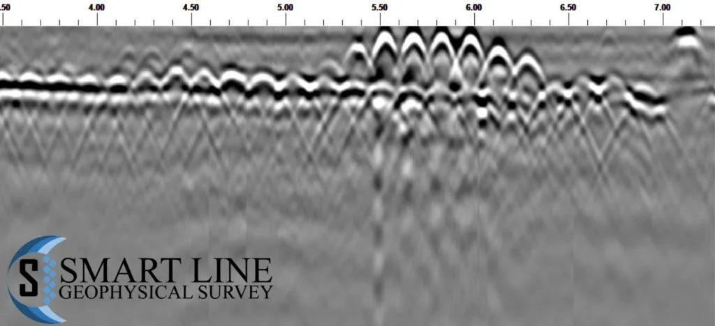 GPR data collected at 1600 MHz over a cracked concrete floor, processed and interpreted