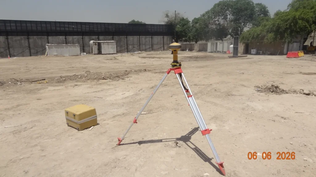GNSS receiver set up on a tripod to record the positions of located services on the survey site