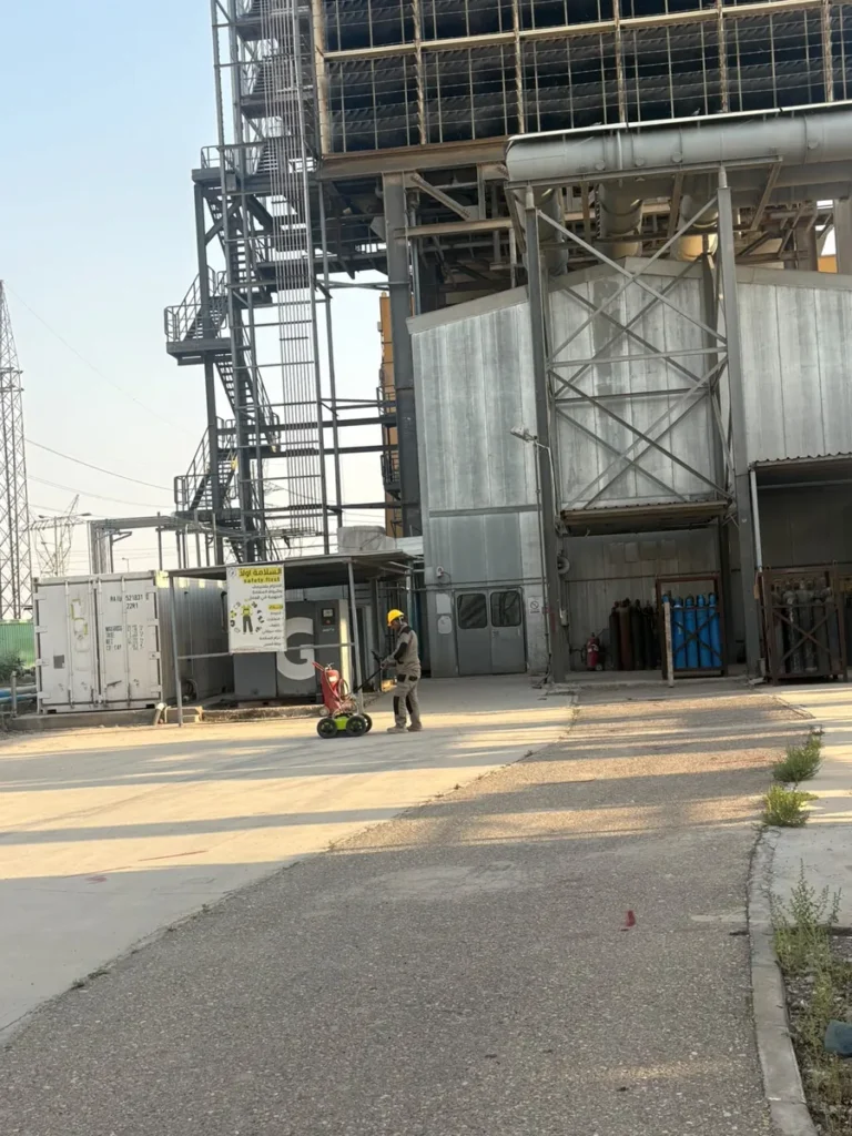 GPR survey continuing on the paved areas between the plant buildings